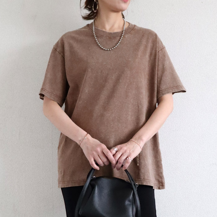 20％OFFクーポン配布 トップス レディース Tシャツ ウォッシュ加工 春 夏 黒 おしゃれ 無地 半袖 綿 綿100％ コットン シンプル[郵2]^t1084^ | uricca | 04