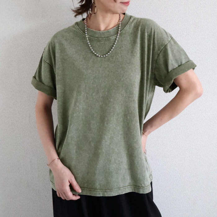 20％OFFクーポン配布 トップス レディース Tシャツ ウォッシュ加工 春 夏 黒 おしゃれ 無地 半袖 綿 綿100％ コットン シンプル[郵2]^t1084^ | uricca | 05
