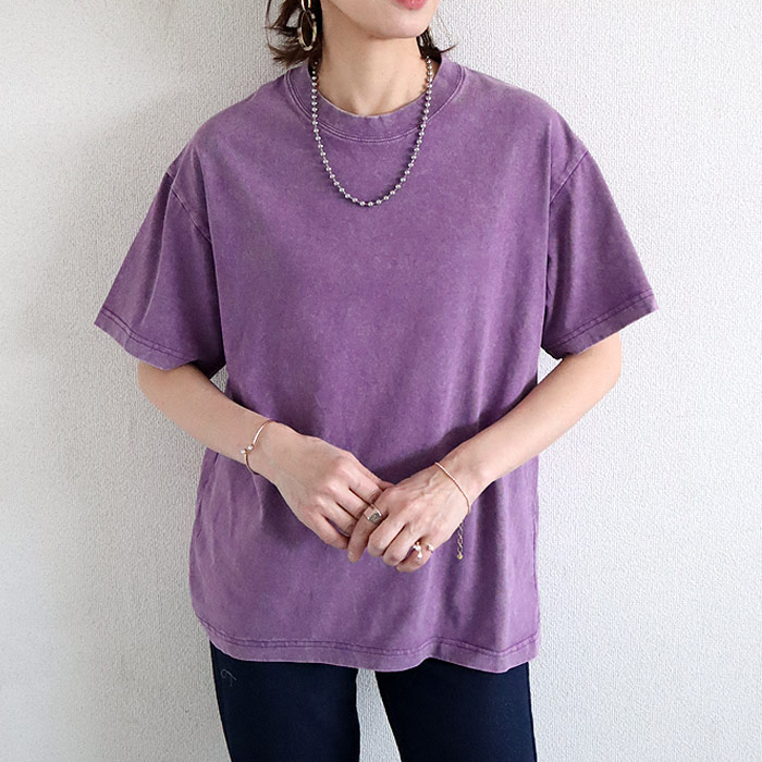 20％OFFクーポン配布 トップス レディース Tシャツ ウォッシュ加工 春 夏 黒 おしゃれ 無地 半袖 綿 綿100％ コットン シンプル[郵2]^t1084^ | uricca | 09