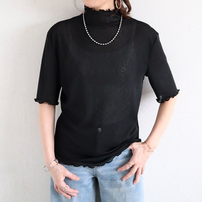 96H限定！969円 3点購クーポンで★ Tシャツ シアートップス レディース 春 夏 白 黒 おしゃれ シースルー 薄手 長袖 半袖 UV [郵1]^t1006+t1086^ バナー | uricca | 34