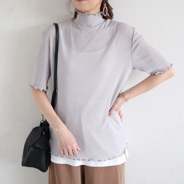96H限定！969円 3点購クーポンで★ Tシャツ シアートップス レディース 春 夏 白 黒 おしゃれ シースルー 薄手 長袖 半袖 UV [郵1]^t1006+t1086^ バナー | uricca | 35