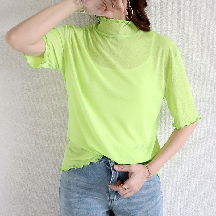 96H限定！969円 3点購クーポンで★ Tシャツ シアートップス レディース 春 夏 白 黒 おしゃれ シースルー 薄手 長袖 半袖 UV [郵1]^t1006+t1086^ バナー | uricca | 37