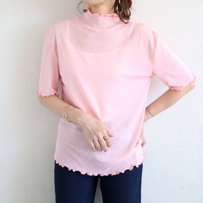 96H限定！969円 3点購クーポンで★ Tシャツ シアートップス レディース 春 夏 白 黒 おしゃれ シースルー 薄手 長袖 半袖 UV [郵1]^t1006+t1086^ バナー | uricca | 39