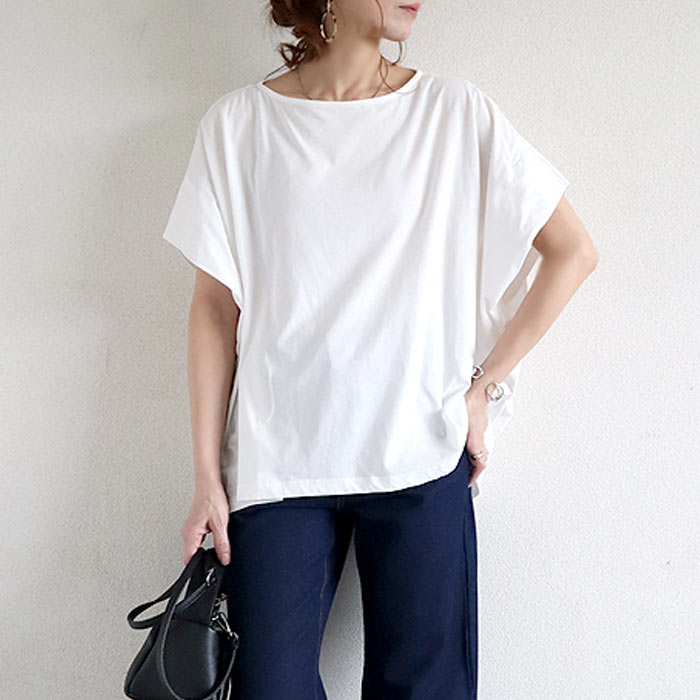 「新作限定価格！〜5/19 昼まで」 カットソー レディース Tシャツ 春 夏 白 黒 ドルマンスリーブ 半袖 無地 綿 綿100％ カジュアル[郵2]^t1087^ | uricca | 01