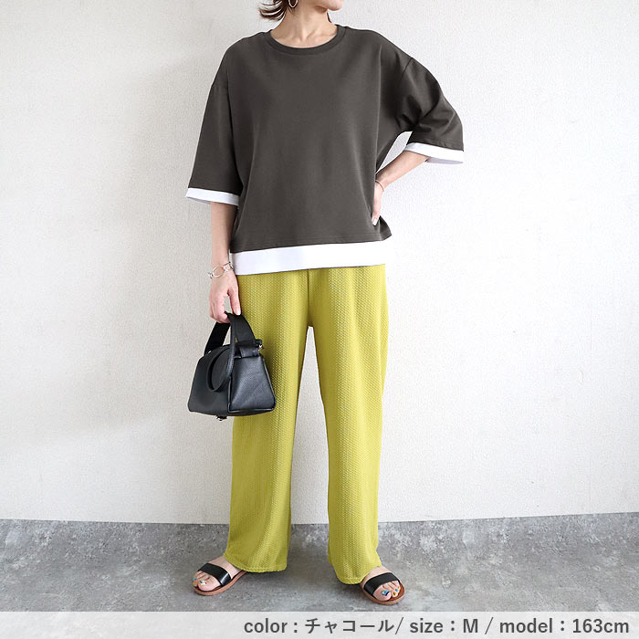 【タイムセール】 カットソー レディース Tシャツ 半袖 トップス 春 夏 黒 おしゃれ かわいい 30代 40代 50代 無地 七分袖 重ね着風 ^t1088^ | uricca | 18