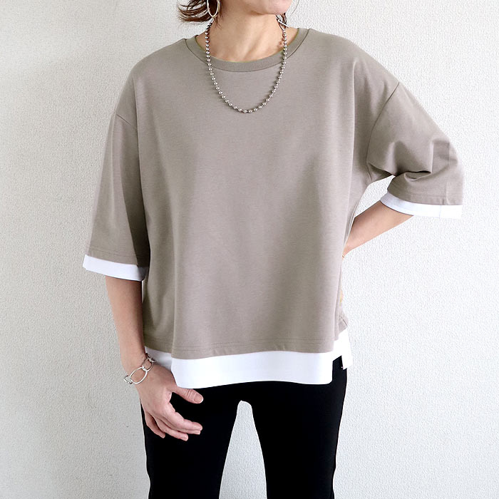 カットソー レディース Tシャツ 半袖 トップス 春 夏 黒 おしゃれ かわいい 30代 40代 50代 無地 七分袖 重ね着風 [郵2]^t1088^爆買 | uricca | 03