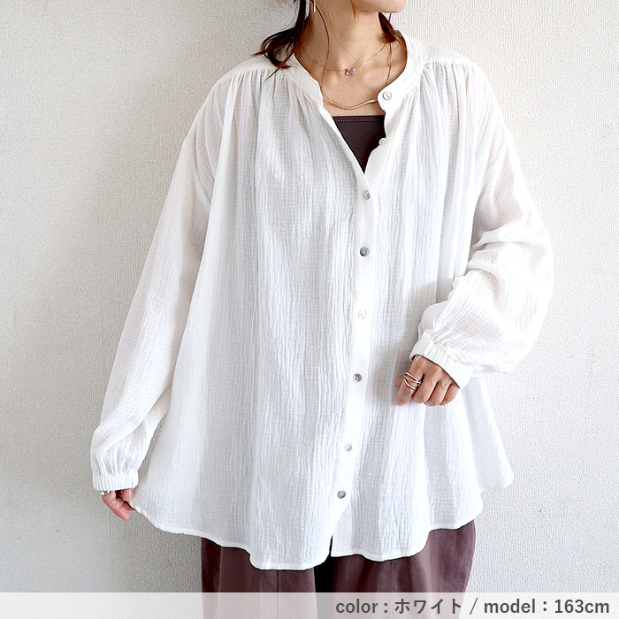 シャツ ブラウス トップス レディース 秋 冬 黒 白 おしゃれ かわいい 30代 40代 50代 長袖 ノーカラー 綿100 コットン [郵2]^t1089^ | uricca | 12