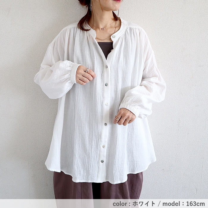 シャツ ブラウス トップス レディース 秋 冬 黒 白 おしゃれ かわいい 30代 40代 50代 長袖 ノーカラー 綿100 コットン [郵2]^t1089^ | uricca | 13