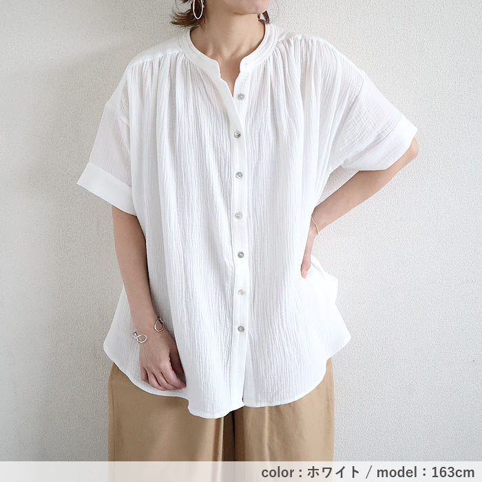シャツ ブラウス トップス レディース 春 夏 黒 白 おしゃれ かわいい 30代 40代 50代 綿100 コットン 5分袖 ダブル ガーゼ ^t1089^ | uricca | 13
