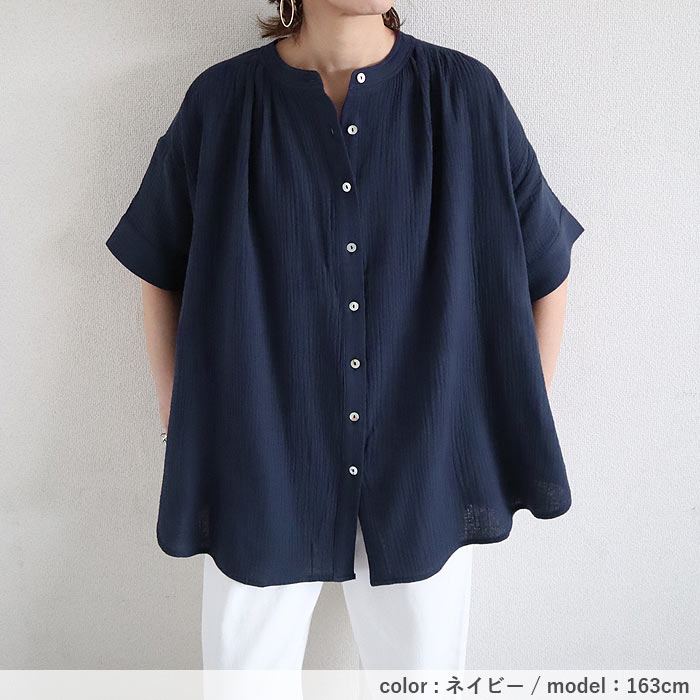 シャツ ブラウス トップス レディース 春 夏 黒 白 おしゃれ かわいい 30代 40代 50代 綿100 コットン 5分袖 ダブル ガーゼ ^t1089^ | uricca | 17