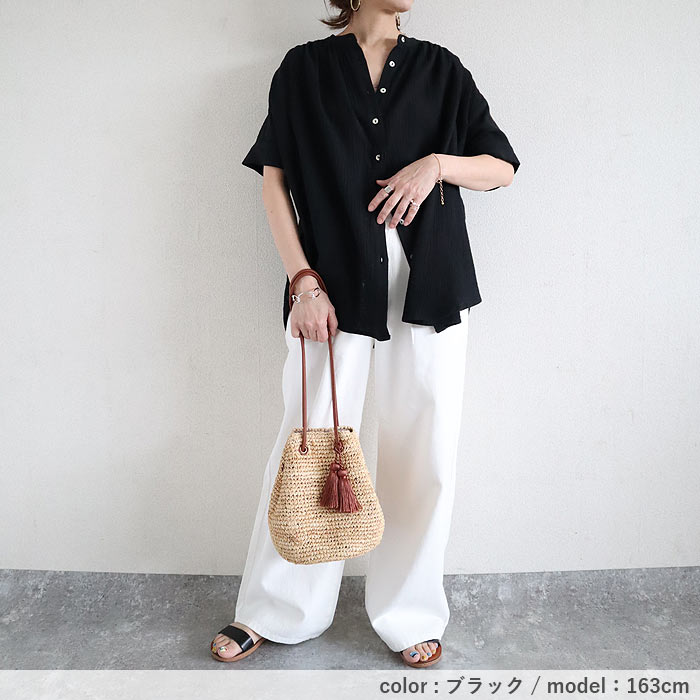シャツ ブラウス トップス レディース 春 夏 黒 白 おしゃれ かわいい 30代 40代 50代 綿100 コットン 5分袖 ダブル ガーゼ ^t1089^ | uricca | 18