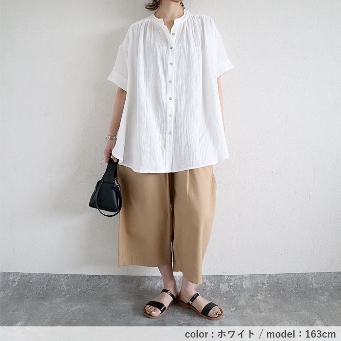 シャツ ブラウス トップス レディース 春 夏 黒 白 おしゃれ かわいい 30代 40代 50代 綿100 コットン 5分袖 ダブル ガーゼ ^t1089^ | uricca | 12