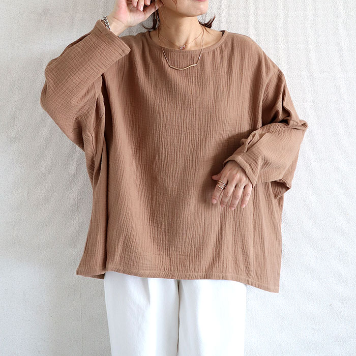 Tシャツ トップス レディース 長袖 秋 冬 黒 白 おしゃれ かわいい 30代 40代 50代 ダブルガーゼ 無地 ドルマン 綿100 [郵2]^t1090^爆買 | uricca | 05