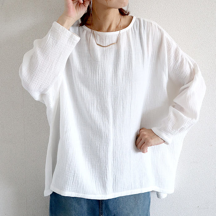 Tシャツ トップス レディース 長袖 秋 冬 黒 白 おしゃれ かわいい 30代 40代 50代 ダブルガーゼ 無地 ドルマン 綿100 [郵2]^t1090^爆買 | uricca | 01