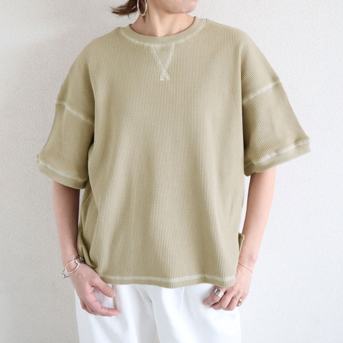 1992円 クーポンで！ Tシャツ トップス レディース 半袖 5分袖 春 夏 黒 白 おしゃれ 涼しい 速乾 コットン ワッフル ステッチ 無地[郵2]^t1091^ | uricca | 03