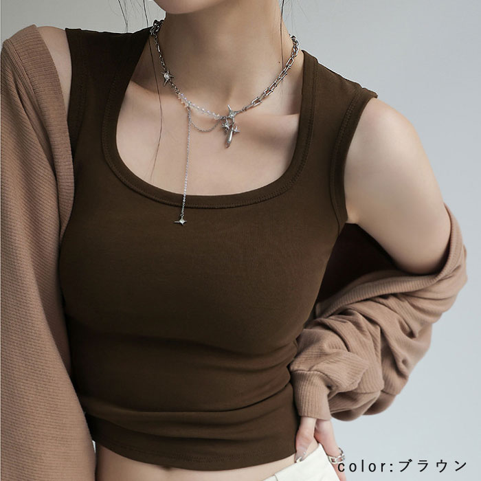「1点1190円+2点購入クーポンで」 トップス レディース タンクトップ 春 夏 白 黒 無地 重ね着 インナー ぴったりめ タイト ノースリーブ 脇高[郵1]^t1093^ | uricca | 15