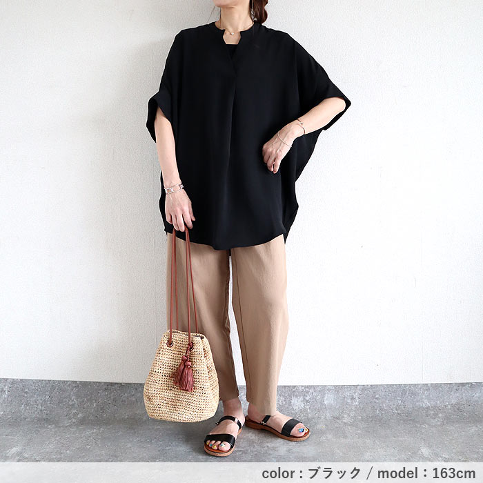 ブラウス スキッパー シアー トップス レディース 半袖 5分袖 春 夏 黒 白 おしゃれ 涼しい 速乾 透け感 ゆったり 無地 カットソー [郵2]^t1097^ | uricca | 18
