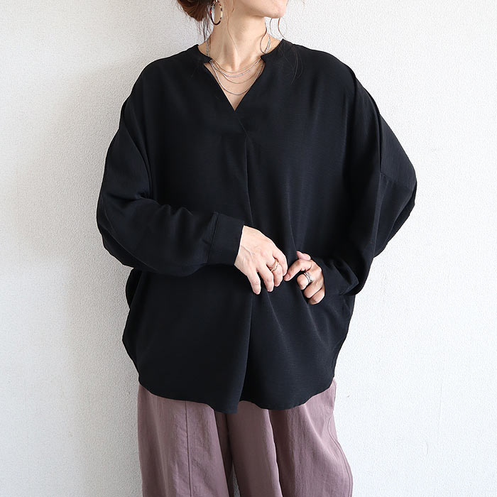 ブラウス キーネック スキッパー シアー トップス シャツ レディース 長袖 秋 冬 黒 白 おしゃれ かわいい [郵1.5]^t1097^ | uricca | 02