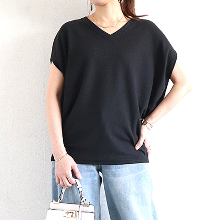 「72H限定！1692円 クーポンで」 Tシャツ レディース トップス フレンチスリーブ 半袖 ワッフル ベスト 無地 おしゃれ ゆったり 綿混 春 夏 白 黒 [郵2]^t1099^ | uricca | 01