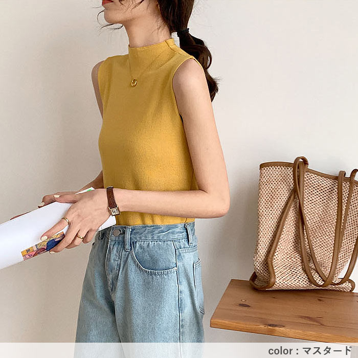 サマーニット レディース トップス ノースリーブ 薄手 セーター ハイネック フェミニン プルオーバー 夏 白 黒[郵1]^t1110^ | uricca | 16