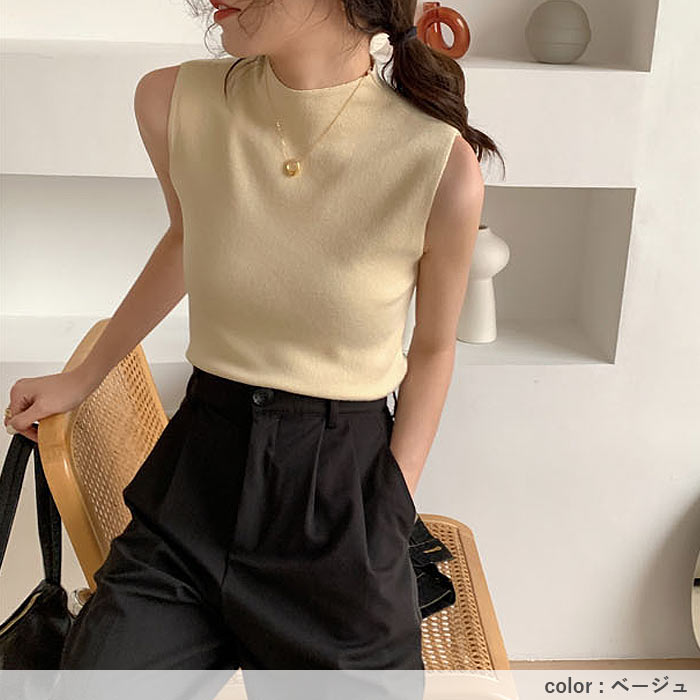 サマーニット レディース トップス ノースリーブ 薄手 セーター ハイネック フェミニン プルオーバー 夏 白 黒[郵1]^t1110^ | uricca | 20