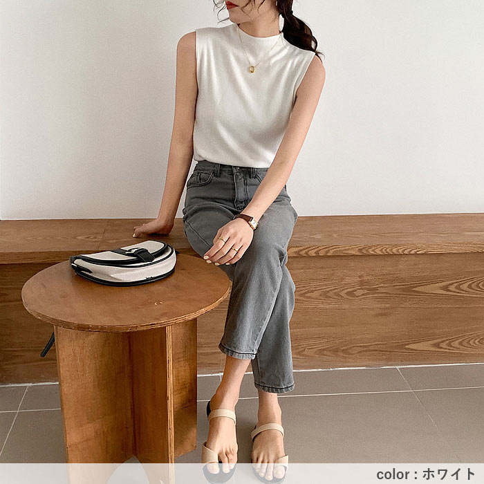 サマーニット レディース トップス ノースリーブ 薄手 セーター ハイネック フェミニン プルオーバー 夏 白 黒[郵1]^t1110^ | uricca | 07