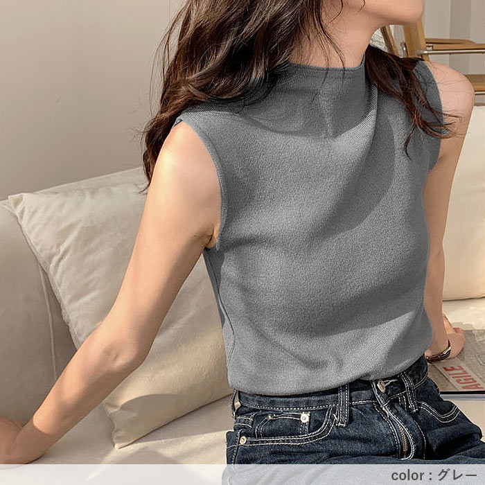 サマーニット レディース トップス ノースリーブ 薄手 セーター ハイネック フェミニン プルオーバー 夏 白 黒[郵1]^t1110^ | uricca | 10