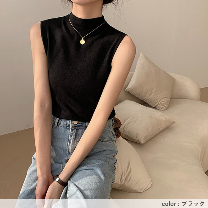 サマーニット レディース トップス ノースリーブ 薄手 セーター ハイネック フェミニン プルオーバー 夏 白 黒[郵1]^t1110^ | uricca | 13