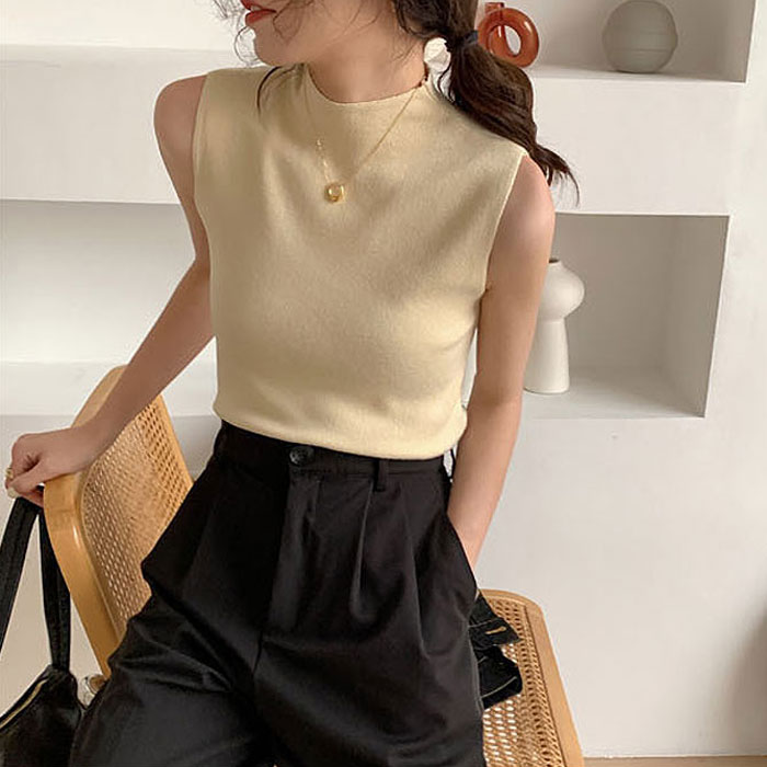 サマーニット レディース トップス ノースリーブ 薄手 セーター ハイネック フェミニン プルオーバー 夏 白 黒[郵1]^t1110^ | uricca | 04