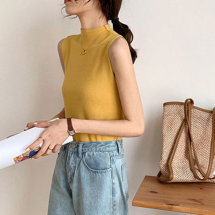 サマーニット レディース トップス ノースリーブ 薄手 セーター ハイネック フェミニン プルオーバー 夏 白 黒[郵1]^t1110^ | uricca | 05