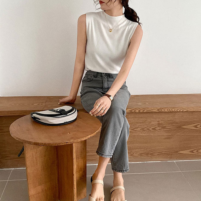 サマーニット レディース トップス ノースリーブ 薄手 セーター ハイネック フェミニン プルオーバー 夏 白 黒[郵1]^t1110^ | uricca | 02