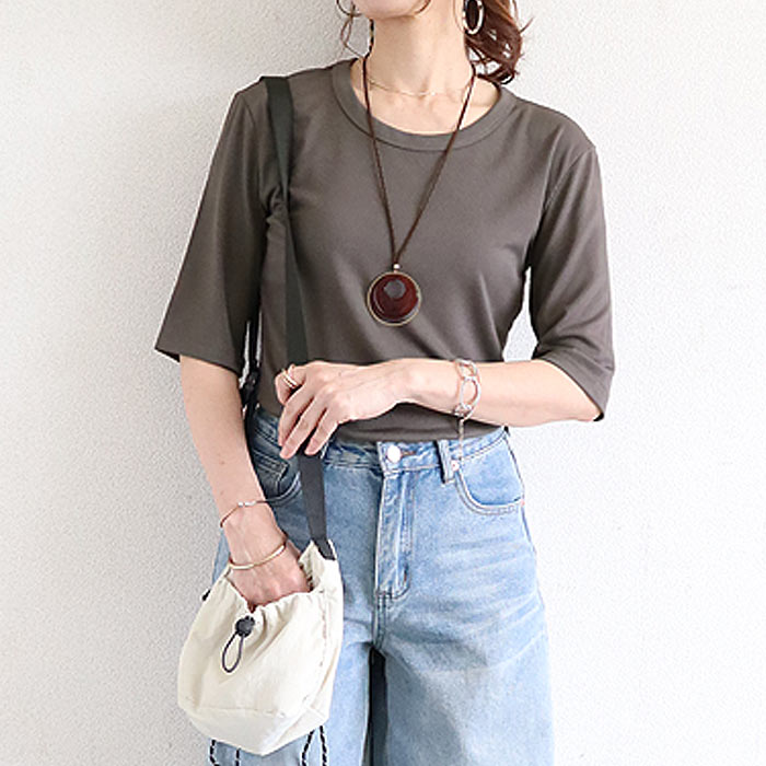 tシャツ トップス リブ レディース 半袖 5分袖 白 黒 春 夏 おしゃれ かわいい 30代 40代 50代 ノースリーブ [郵1]^t1111^爆買 | uricca | 03