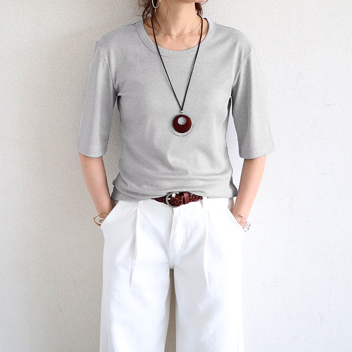 tシャツ トップス リブ レディース 半袖 5分袖 白 黒 春 夏 おしゃれ かわいい 30代 40代 50代 ノースリーブ [郵1]^t1111^爆買 | uricca | 04