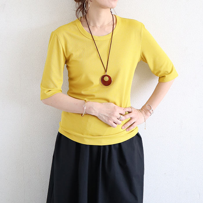 tシャツ トップス リブ レディース 半袖 5分袖 白 黒 春 夏 おしゃれ かわいい 30代 40代 50代 ノースリーブ [郵1]^t1111^爆買 | uricca | 09