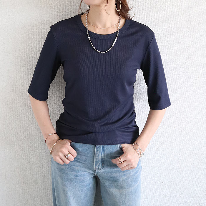 tシャツ トップス リブ レディース 半袖 5分袖 白 黒 春 夏 おしゃれ かわいい 30代 40代 50代 ノースリーブ [郵1]^t1111^爆買 | uricca | 05