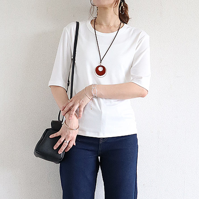 tシャツ トップス リブ レディース 半袖 5分袖 白 黒 春 夏 おしゃれ かわいい 30代 40代 50代 ノースリーブ [郵1]^t1111^爆買 | uricca | 01