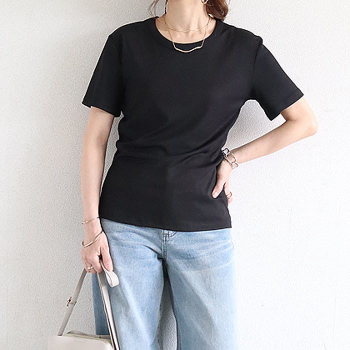 tシャツ トップス リブ レディース 半袖 5分袖 白 黒 春 夏 おしゃれ かわいい 30代 40代 50代 ノースリーブ [郵1]^t1111^爆買 | uricca | 13
