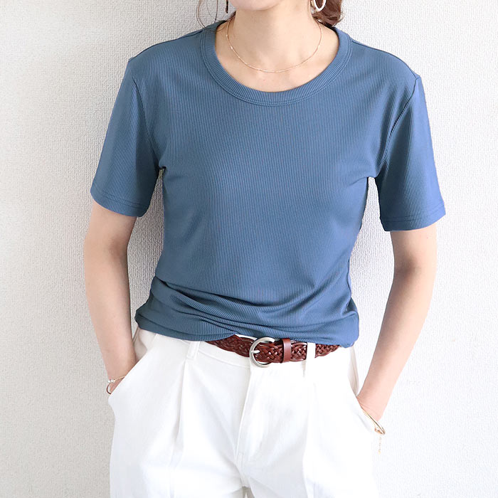 tシャツ トップス リブ レディース 半袖 5分袖 白 黒 春 夏 おしゃれ かわいい 30代 40代 50代 ノースリーブ [郵1]^t1111^爆買 | uricca | 19