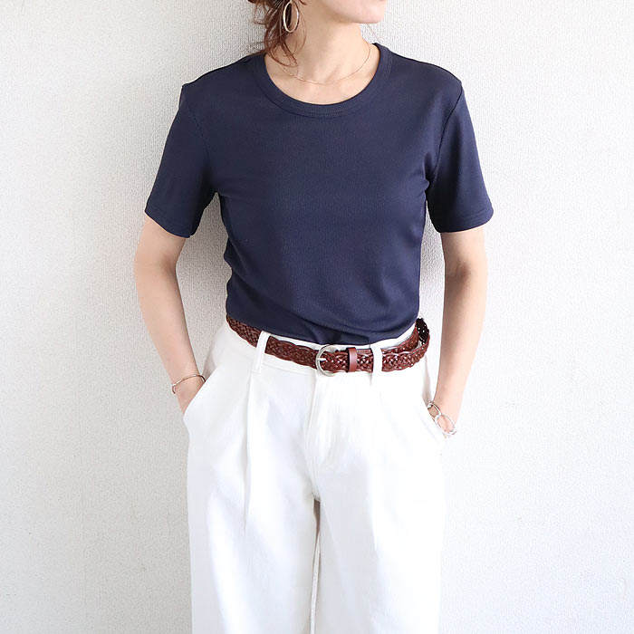 tシャツ トップス リブ レディース 半袖 5分袖 白 黒 春 夏 おしゃれ かわいい 30代 40代 50代 ノースリーブ [郵1]^t1111^爆買 | uricca | 16