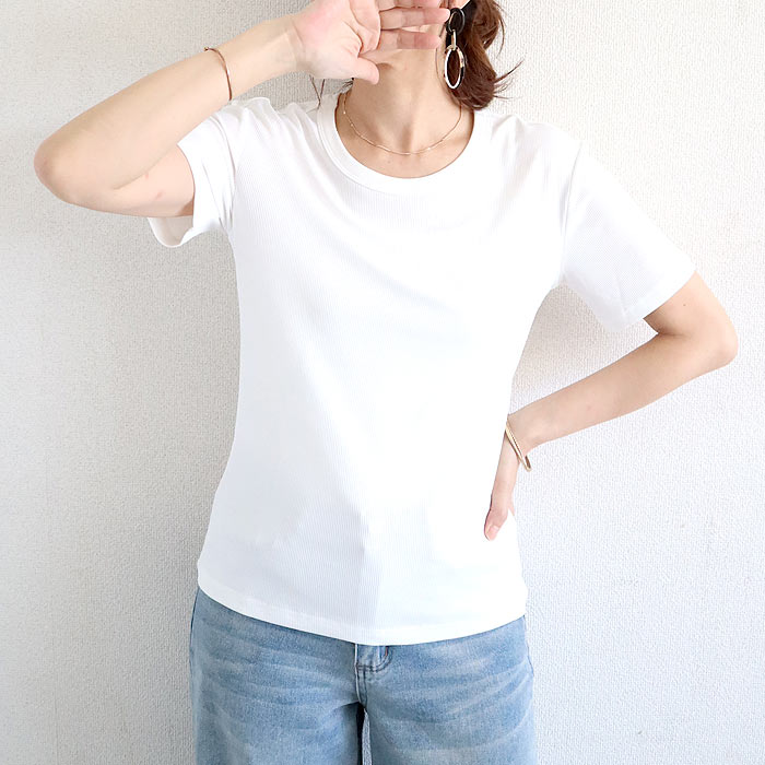 tシャツ トップス リブ レディース 半袖 5分袖 白 黒 春 夏 おしゃれ かわいい 30代 40代 50代 ノースリーブ [郵1]^t1111^爆買 | uricca | 12