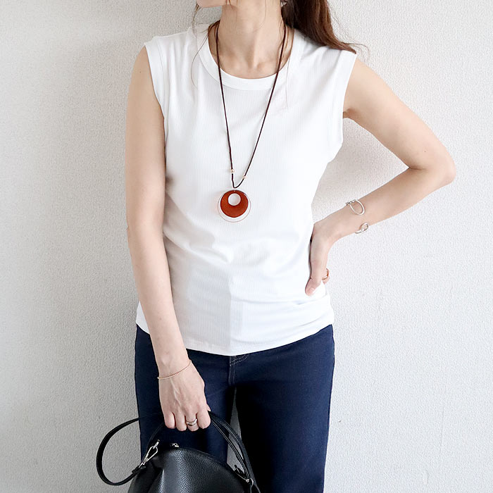 tシャツ トップス リブ レディース 半袖 5分袖 白 黒 春 夏 おしゃれ かわいい 30代 40代 50代 ノースリーブ [郵1]^t1111^爆買 | uricca | 23