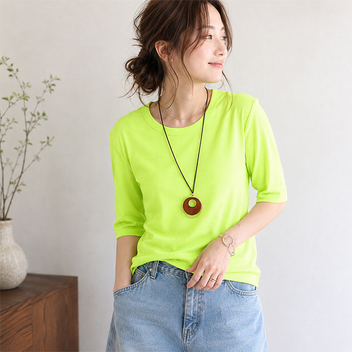 【タイムセール】 涼しい tシャツ タンクトップ 夏 大きいサイズ 薄手 トップス リブ レディース 半袖 5分袖 白 黒 春 ノースリーブ ^t1111^ | uricca | 05