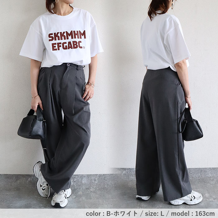 【タイムセール】 トップス レディース Tシャツ 春 夏 白 黒 おしゃれ 半袖 ロゴ 二の腕隠し 体型カバー 選べる 30代 40代 50代 ^t1114^ | uricca | 15