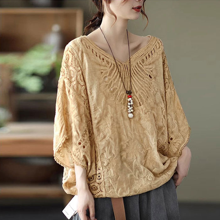 トップス レディース ブラウス ドルマン 春 夏 白 黒 おしゃれ レース 透け感 コットン100％ 綿100％ 体型カバー[郵3]^t1115^ | uricca | 07