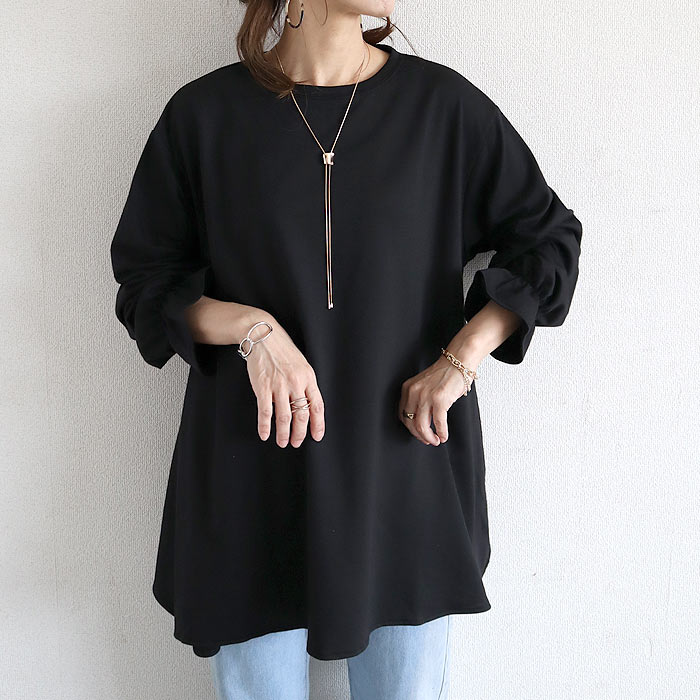 トップス レディース カットソー 長袖 春 秋 冬 黒 おしゃれ かわいい 30代 40代 50代 無地 袖フレア プルオーバー[郵3]^t1120^爆買 | uricca | 01