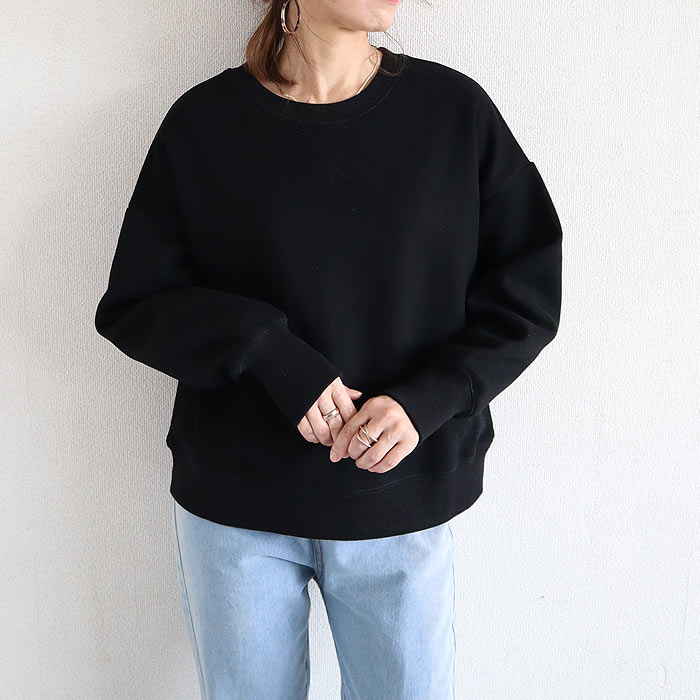 トップス レディース トレーナー 秋 冬 白 黒 おしゃれ 長袖 スウェット Uネック ショート丈 リブ 裏起毛 暖か 極暖[郵3]^t1121^ | uricca | 02