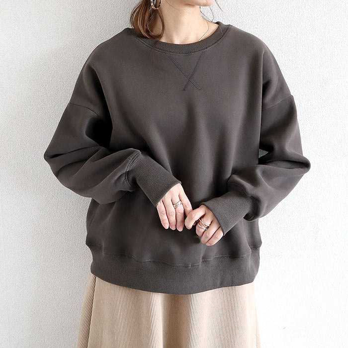 トップス レディース トレーナー 秋 冬 白 黒 おしゃれ 長袖 スウェット Uネック ショート丈 リブ 裏起毛 暖か 極暖[郵3]^t1121^ | uricca | 03