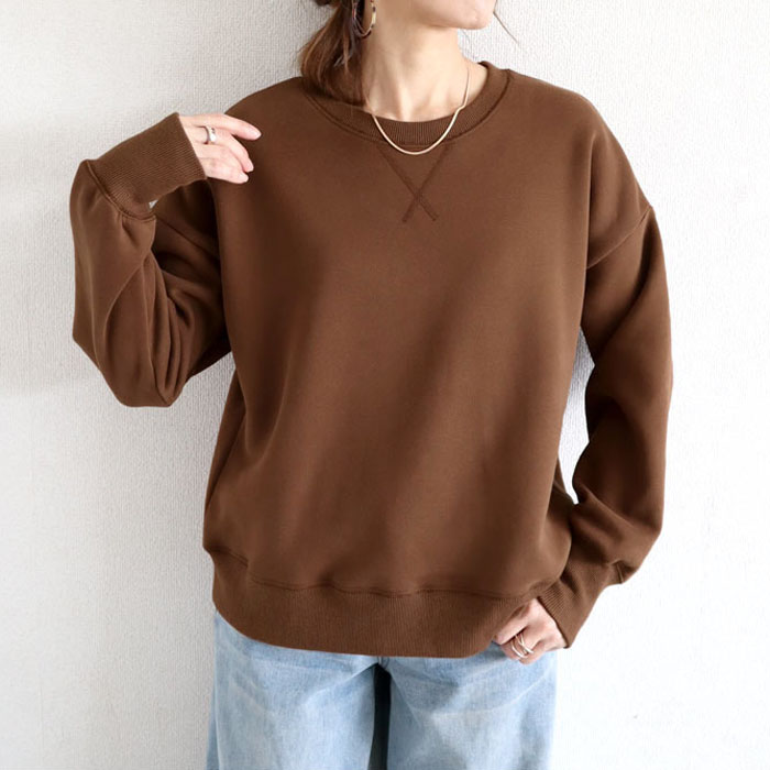 トップス レディース トレーナー 秋 冬 白 黒 おしゃれ 長袖 スウェット Uネック ショート丈 リブ 裏起毛 暖か 極暖[郵3]^t1121^ | uricca | 06