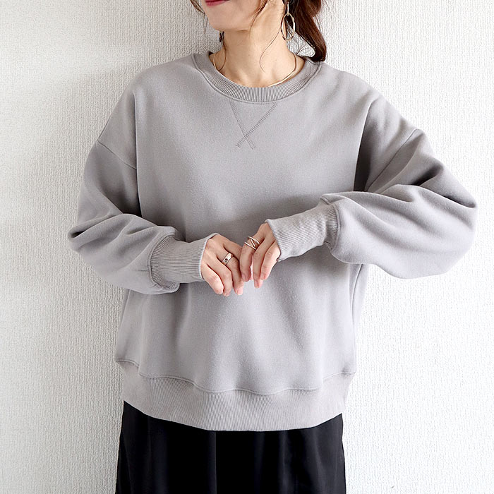 トップス レディース トレーナー 秋 冬 白 黒 おしゃれ 長袖 スウェット Uネック ショート丈 リブ 裏起毛 暖か 極暖[郵3]^t1121^ | uricca | 05