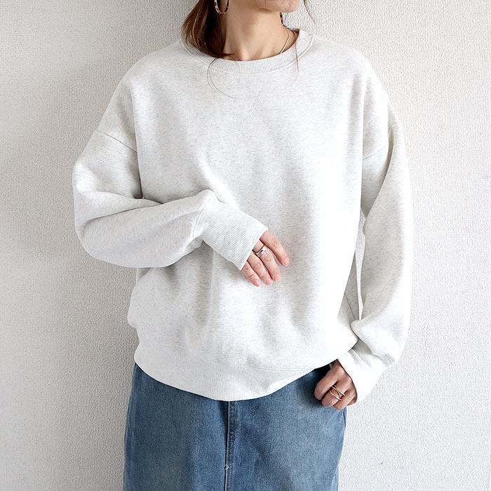 トップス レディース トレーナー 秋 冬 白 黒 おしゃれ 長袖 スウェット Uネック ショート丈 リブ 裏起毛 暖か 極暖[郵3]^t1121^ | uricca | 04